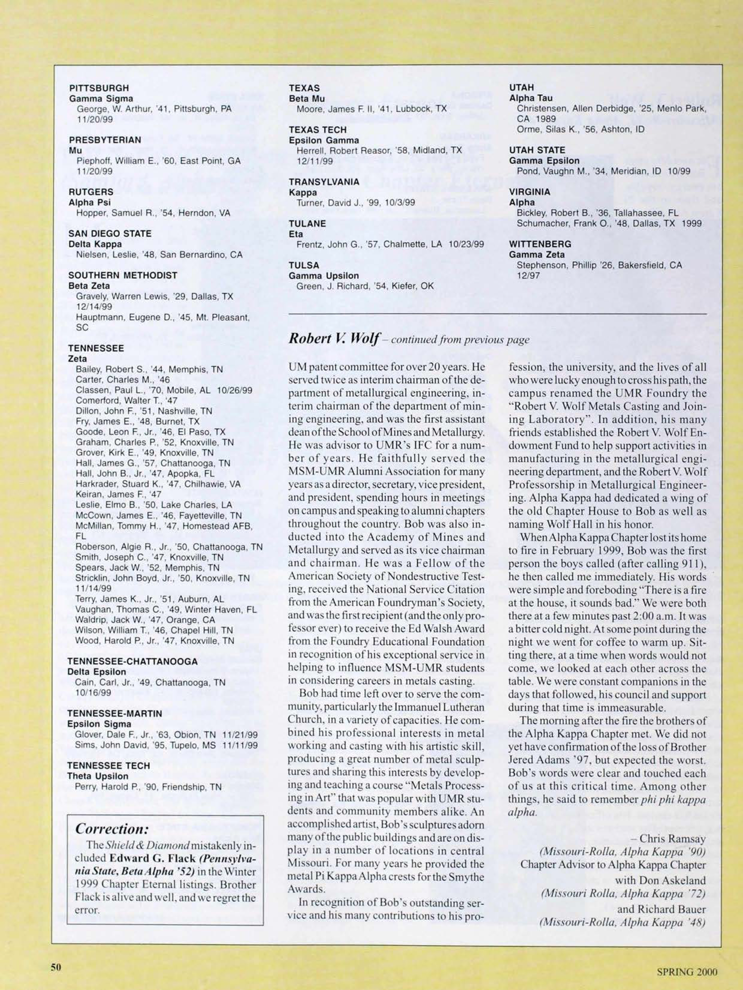 Correction, Spring 2000